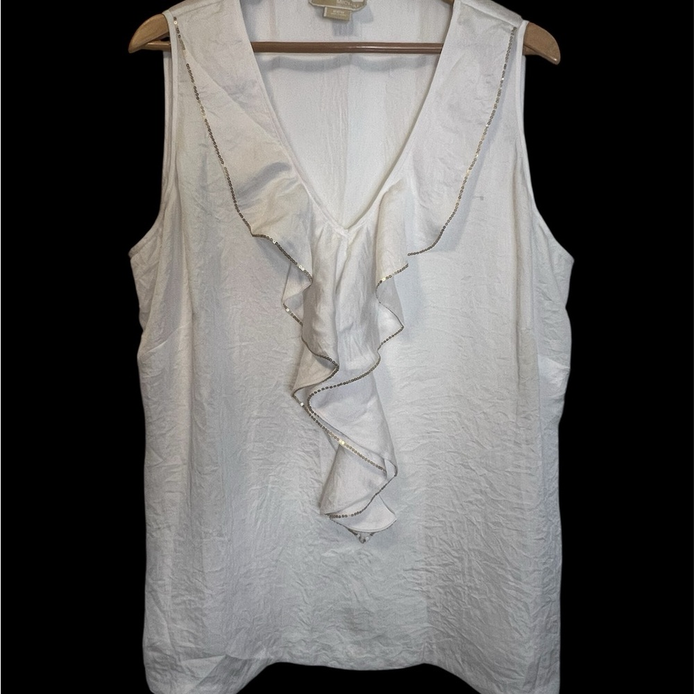Michael Kors White Sleeveless Ruffled Blouse